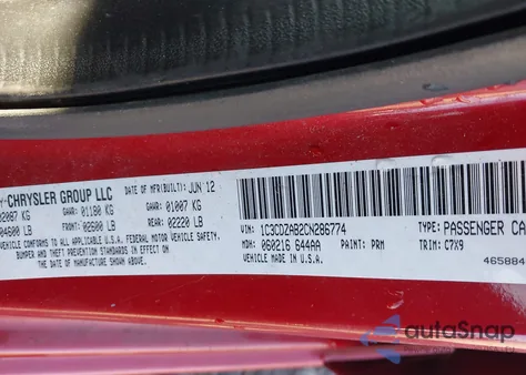 2012 Dodge Avenger Se from USA, damaged, VIN 1C3CDZAB2CN286774